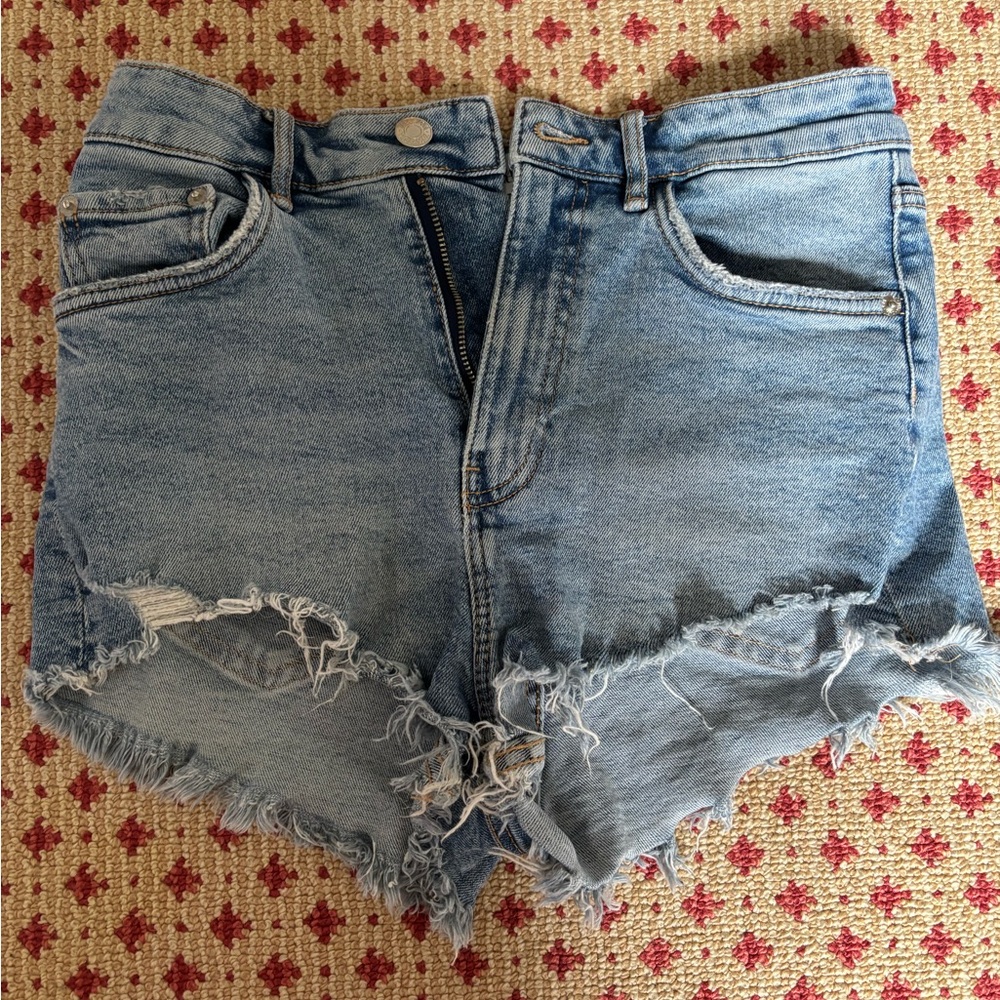 Zara Blue Jean Shorts Distressed High-Waisted